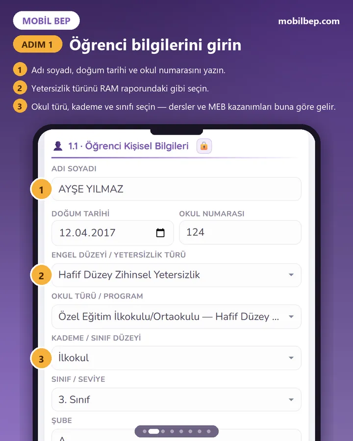1. adım: Öğrenci bilgilerini girin